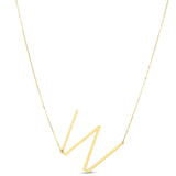 14K yellow gold large initial W necklace with polished bail thumbnail 1
