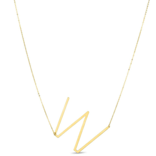 14K yellow gold large initial W necklace with polished bail