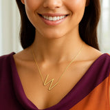 14K Yellow Gold Yours Truly Large Initial W Necklace thumbnail 3