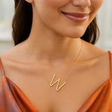 14K Yellow Gold Yours Truly Large Initial W Necklace thumbnail 4