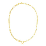 14K yellow gold high polish elongated paperclip chain necklace thumbnail 1