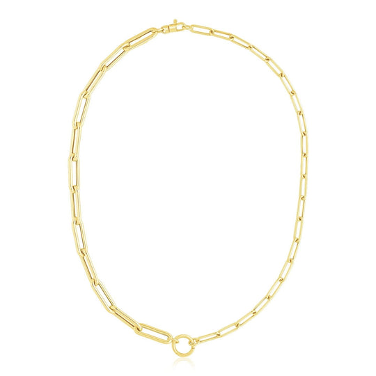 14K yellow gold high polish elongated paperclip chain necklace