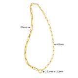 14k Yellow Gold High Polish Elongated Paperclip Chain Circle Necklace thumbnail 2