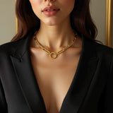 14k Yellow Gold High Polish Elongated Paperclip Chain Circle Necklace thumbnail 3