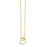 Open Heart and Pearl Necklace in 14K Yellow Gold thumbnail 1