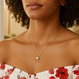 Open Heart and Pearl Necklace in 14K Yellow Gold thumbnail 4
