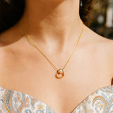 Open Heart and Pearl Necklace in 14K Yellow Gold thumbnail 5
