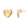 14K yellow gold puffed heart stud earrings with polished domed profile