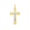 14K two-tone gold cross pendant with diamond-cut high polish faceting