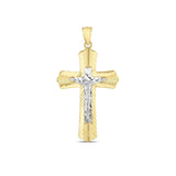 14k Two Tone Gold High Polish Diamond Cut Cross Pendant thumbnail 1
