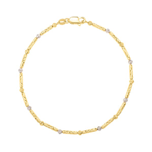 Two Tone Bar and Bead Bracelet in 14K Gold (1.70 mm)