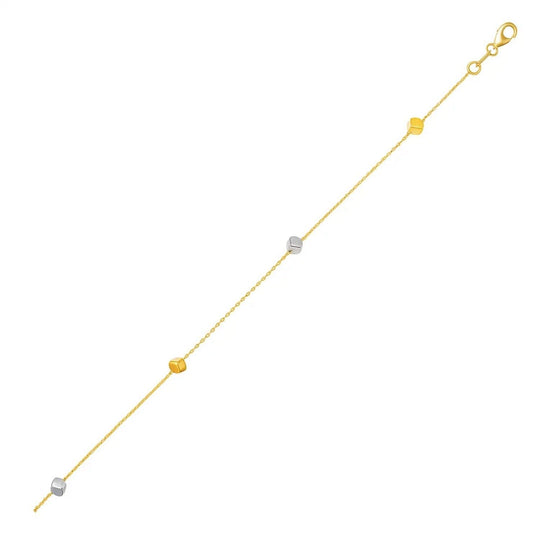 14K two-tone gold bracelet with polished cube links