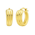 14K yellow gold 3 row graduated hoop earrings with tiered profile
