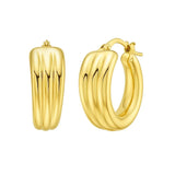 14K yellow gold 3 row graduated hoop earrings with tiered profile thumbnail 1