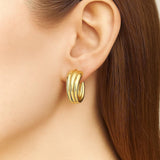 14K Yellow Gold 3 Row Graduated Hoop Earrings thumbnail 2