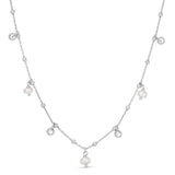 Rhodium plated sterling silver station necklace with pear pearl stones thumbnail 1