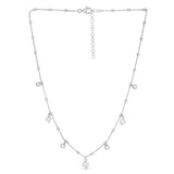Sterling Silver Rhodium Plated Pearl Station Charm Necklace thumbnail 2