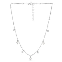 Sterling Silver Rhodium Plated Pearl Station Charm Necklace
