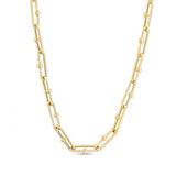 14K yellow gold high polish elongated paperclip link necklace chain thumbnail 1