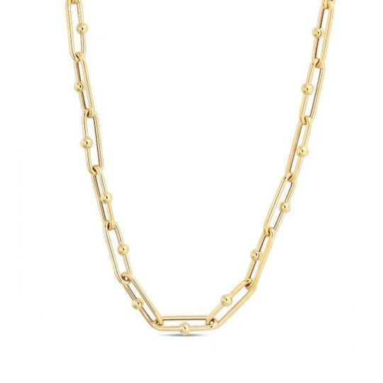 14K yellow gold high polish elongated paperclip link necklace chain