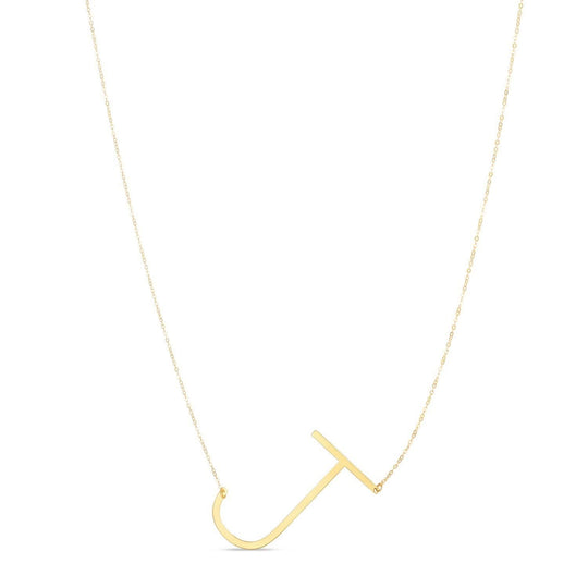 14K yellow gold large initial J pendant necklace with polished block letter