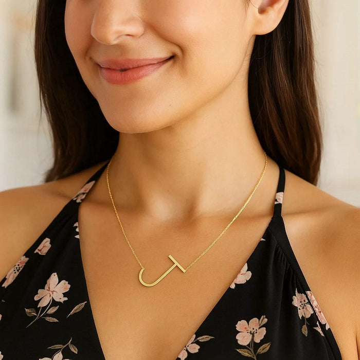 14K Yellow Gold Yours Truly Large Initial J Necklace