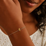 14K Yellow Gold Mini Initial T Bracelet thumbnail 4