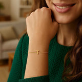 14K Yellow Gold Mini Initial T Bracelet thumbnail 5