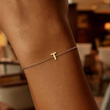 14K Yellow Gold Mini Initial T Bracelet thumbnail 7
