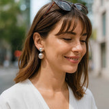 Sterling Silver Rhodium Plated Puffed Round Double Button Drop Earrings thumbnail 3