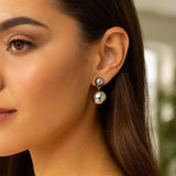 Sterling Silver Rhodium Plated Puffed Round Double Button Drop Earrings thumbnail 4
