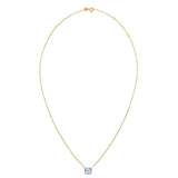 14K yellow gold necklace with 1 emerald-cut blue topaz stone thumbnail 1