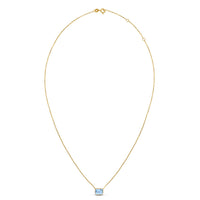 14K Yellow Gold Emerald Cut Blue Topaz Necklace