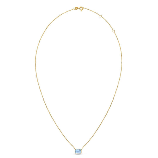 14K yellow gold necklace with 1 emerald-cut blue topaz stone