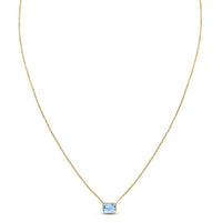 14K Yellow Gold Emerald Cut Blue Topaz Necklace