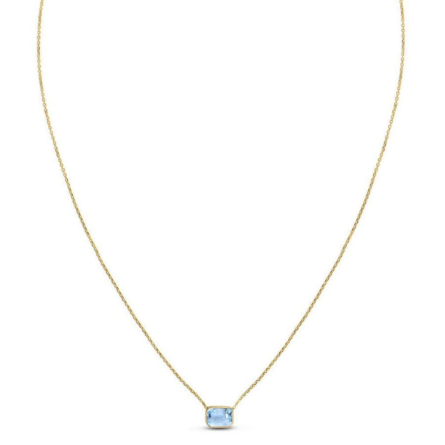 14K Yellow Gold Emerald Cut Blue Topaz Necklace