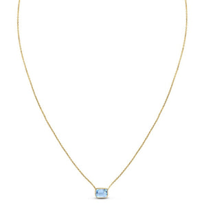 14K Yellow Gold Emerald Cut Blue Topaz Necklace
