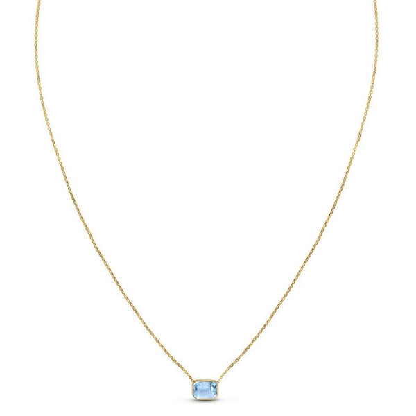 14K Yellow Gold Emerald Cut Blue Topaz Necklace