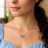 14K Yellow Gold Emerald Cut Blue Topaz Necklace thumbnail 4