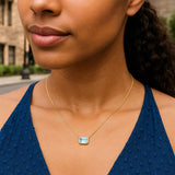 14K Yellow Gold Emerald Cut Blue Topaz Necklace thumbnail 5