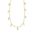 14K yellow gold station necklace with turquoise and mother-of-pearl inlay