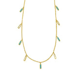 14K yellow gold station necklace with turquoise and mother-of-pearl inlay thumbnail 1