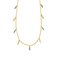 14K Yellow Gold Turquoise And MOP Inlay Station Necklace