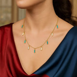 14K Yellow Gold Turquoise And MOP Inlay Station Necklace thumbnail 3