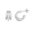 925 sterling silver triple row strand hoop earrings with polished finish
