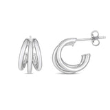 925 sterling silver triple row strand hoop earrings with polished finish thumbnail 1