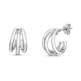 Sterling Silver Triple Row Strand Hoop Earrings thumbnail 2
