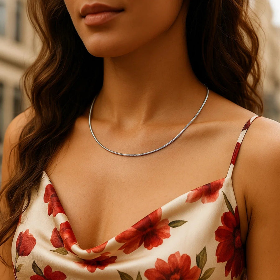Sterling Silver Round Omega Style Chain Necklace with Rhodium Plating (1.55mm)