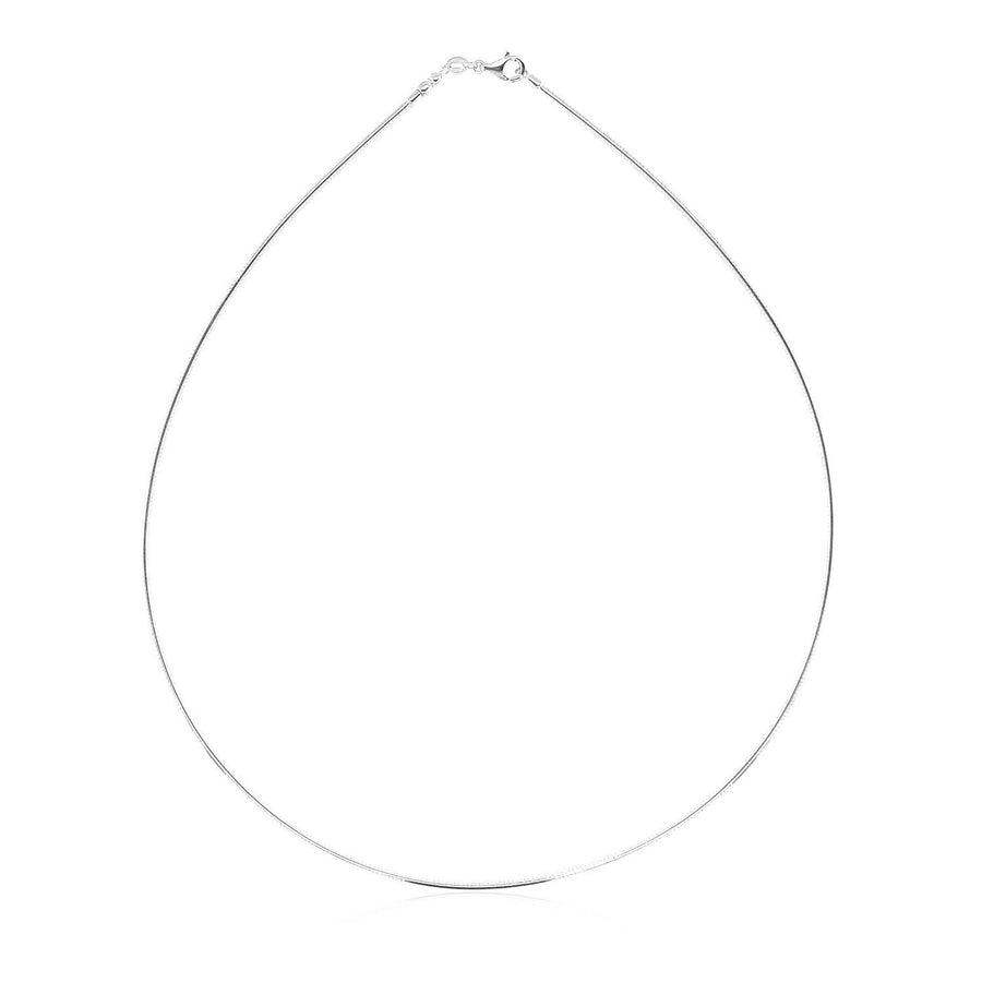 Sterling Silver Round Omega Style Chain Necklace with Rhodium Plating (1.55mm)
