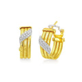 14K yellow gold hoop earrings with triple row round diamond stones